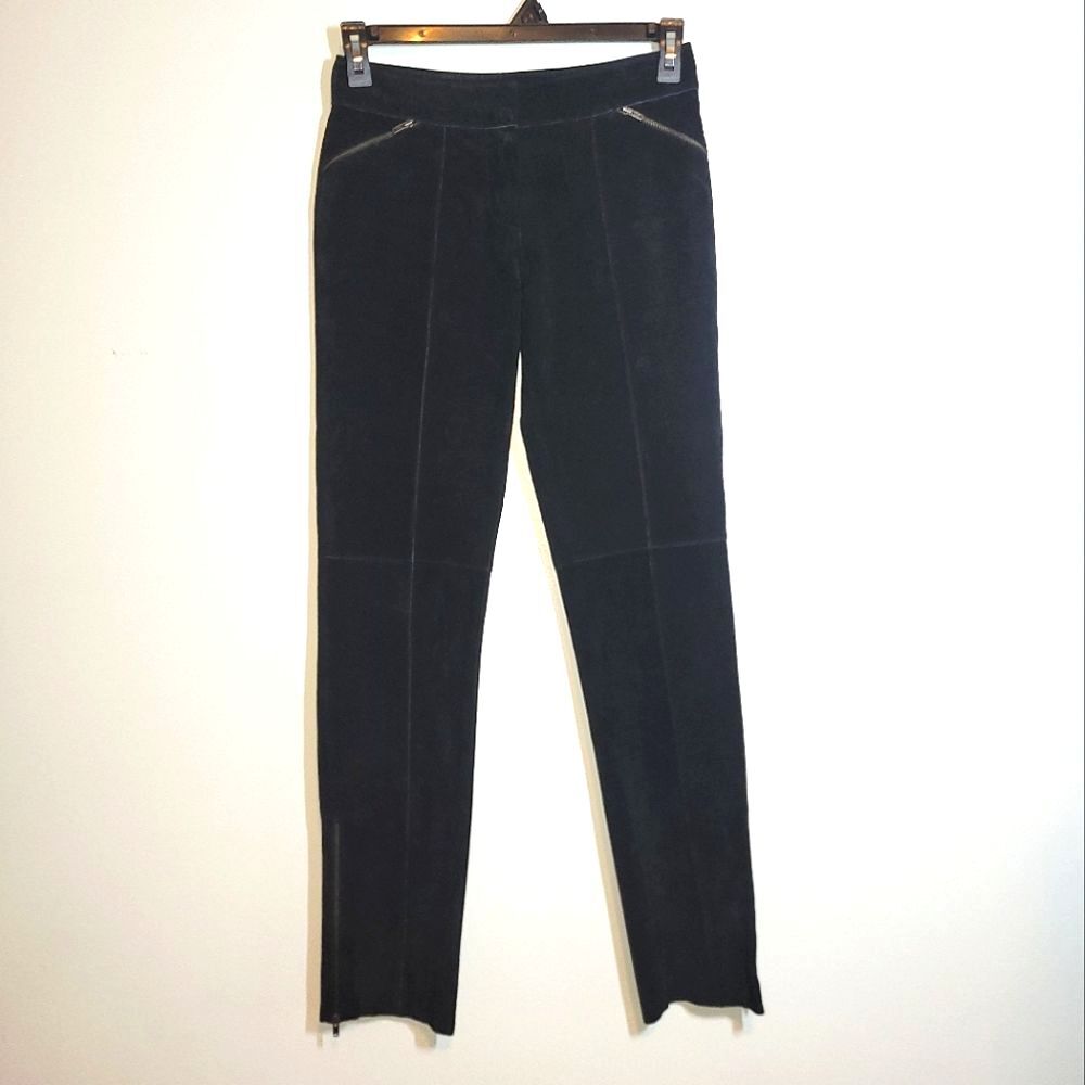 Arden B Black Y2K Suede Leather Zipper Pants 2